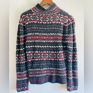 Cozy Turtleneck Sweater - Red and Gray Pattern